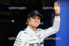 Nico Rosberg (GER) Mercedes AMG F1 celebrates his pole position in parc ferme. 05.07.2014. Formula 1 World Championship, Rd 9, British Grand Prix, Silverstone, England, Qualifying Day.
