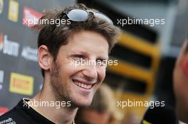 Romain Grosjean (FRA) Lotus F1 Team with the media. 03.07.2014. Formula 1 World Championship, Rd 9, British Grand Prix, Silverstone, England, Preparation Day.