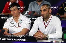 (L to R): Toto Wolff (GER) Mercedes AMG F1 Shareholder and Executive Director and Cyril Abiteboul (FRA) Renault Sport F1 Managing Director in the FIA Press Conference. 18.07.2014. Formula 1 World Championship, Rd 10, German Grand Prix, Hockenheim, Germany, Practice Day.
