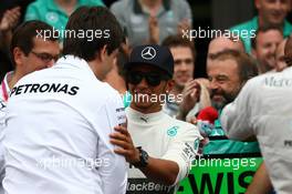 Lewis Hamilton (GBR) Mercedes AMG F1 and Toto Wolff (GER) Mercedes AMG F1 Shareholder and Executive Director. 20.07.2014. Formula 1 World Championship, Rd 10, German Grand Prix, Hockenheim, Germany, Race Day.