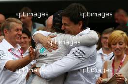 1st place Nico Rosberg (GER) Mercedes AMG F1 W05 and Toto Wolff (GER) Mercedes AMG F1 Shareholder and Executive Director. 20.07.2014. Formula 1 World Championship, Rd 10, German Grand Prix, Hockenheim, Germany, Race Day.