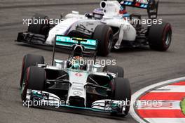 Nico Rosberg (GER) Mercedes AMG F1 W05 leads Valtteri Bottas (FIN) Williams FW36. 20.07.2014. Formula 1 World Championship, Rd 10, German Grand Prix, Hockenheim, Germany, Race Day.