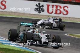 Lewis Hamilton (GBR) Mercedes AMG F1 W05 leads Valtteri Bottas (FIN) Williams FW36. 20.07.2014. Formula 1 World Championship, Rd 10, German Grand Prix, Hockenheim, Germany, Race Day.