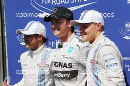 Qualifying top three in parc ferme (L to R): Felipe Massa (BRA) Williams, third; Nico Rosberg (GER) Mercedes AMG F1, pole position; Valtteri Bottas (FIN) Williams, second. 19.07.2014. Formula 1 World Championship, Rd 10, German Grand Prix, Hockenheim, Germany, Qualifying Day.