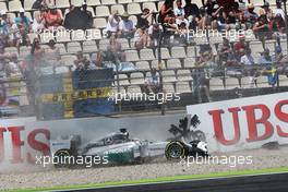 Lewis Hamilton (GBR) Mercedes AMG F1 W05 crashes out of the first session of qualifying. 19.07.2014. Formula 1 World Championship, Rd 10, German Grand Prix, Hockenheim, Germany, Qualifying Day.