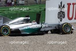 Lewis Hamilton (GBR), Mercedes AMG F1 Team crash during Q1 19.07.2014. Formula 1 World Championship, Rd 10, German Grand Prix, Hockenheim, Germany, Qualifying Day.