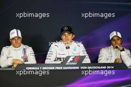 The FIA Press Conference (L to R): Valtteri Bottas (FIN) Williams; Nico Rosberg (GER) Mercedes AMG F1; Felipe Massa (BRA) Williams. 19.07.2014. Formula 1 World Championship, Rd 10, German Grand Prix, Hockenheim, Germany, Qualifying Day.