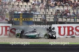 Lewis Hamilton (GBR) Mercedes AMG F1 W05 crashes out of the first session of qualifying. 19.07.2014. Formula 1 World Championship, Rd 10, German Grand Prix, Hockenheim, Germany, Qualifying Day.