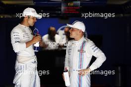 (L to R): Third placed Felipe Massa (BRA) Williams in qualifying parc ferme talks with second placed team mate Valtteri Bottas (FIN) Williams. 19.07.2014. Formula 1 World Championship, Rd 10, German Grand Prix, Hockenheim, Germany, Qualifying Day.