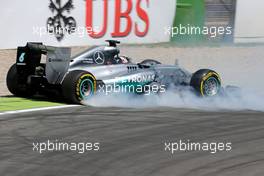 Lewis Hamilton (GBR), Mercedes AMG F1 Team crash during Q1 19.07.2014. Formula 1 World Championship, Rd 10, German Grand Prix, Hockenheim, Germany, Qualifying Day.