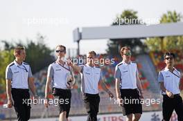 Kevin Magnussen (DEN) McLaren walks the circuit. 17.07.2014. Formula 1 World Championship, Rd 10, German Grand Prix, Hockenheim, Germany, Preparation Day.