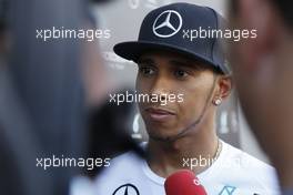 Lewis Hamilton (GBR) Mercedes AMG F1 with the media. 17.07.2014. Formula 1 World Championship, Rd 10, German Grand Prix, Hockenheim, Germany, Preparation Day.