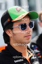 Sergio Perez (MEX) Sahara Force India F1 with the media. 17.07.2014. Formula 1 World Championship, Rd 10, German Grand Prix, Hockenheim, Germany, Preparation Day.