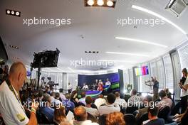 The FIA Press Conference (From back row (L to R): Nico Hulkenberg (GER) Sahara Force India F1; Kevin Magnussen (DEN) McLaren; Adrian Sutil (GER) Sauber; Nico Rosberg (GER) Mercedes AMG F1; Sebastian Vettel (GER) Red Bull Racing; Kimi Raikkonen (FIN) Ferrari. 17.07.2014. Formula 1 World Championship, Rd 10, German Grand Prix, Hockenheim, Germany, Preparation Day.