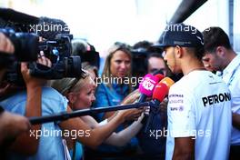 Lewis Hamilton (GBR) Mercedes AMG F1 with the media. 17.07.2014. Formula 1 World Championship, Rd 10, German Grand Prix, Hockenheim, Germany, Preparation Day.