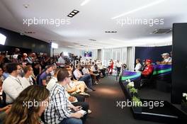 The FIA Press Conference (From back row (L to R): Nico Hulkenberg (GER) Sahara Force India F1; Kevin Magnussen (DEN) McLaren; Adrian Sutil (GER) Sauber; Nico Rosberg (GER) Mercedes AMG F1; Sebastian Vettel (GER) Red Bull Racing; Kimi Raikkonen (FIN) Ferrari. 17.07.2014. Formula 1 World Championship, Rd 10, German Grand Prix, Hockenheim, Germany, Preparation Day.