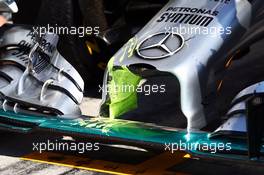Mercedes AMG F1 W05 running flow-vis paint on the front wing. 25.07.2014. Formula 1 World Championship, Rd 11, Hungarian Grand Prix, Budapest, Hungary, Practice Day.