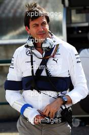 Toto Wolff (GER) Mercedes AMG F1 Shareholder and Executive Director with injuries sustained in a cycling accident. 25.07.2014. Formula 1 World Championship, Rd 11, Hungarian Grand Prix, Budapest, Hungary, Practice Day.