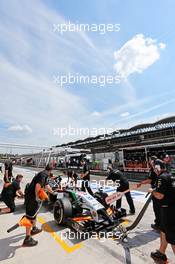 Sergio Perez (MEX) Sahara Force India F1 VJM07 in the pits. 25.07.2014. Formula 1 World Championship, Rd 11, Hungarian Grand Prix, Budapest, Hungary, Practice Day.