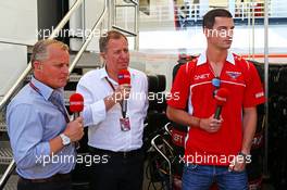 (L to R): Johnny Herbert (GBR) Sky Sports F1 Presenter with Martin Brundle (GBR) Sky Sports Commentator and Alexander Rossi (USA) Marussia F1 Team Reserve Driver. 25.07.2014. Formula 1 World Championship, Rd 11, Hungarian Grand Prix, Budapest, Hungary, Practice Day.