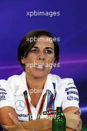 Claire Williams (GBR) Williams Deputy Team Principal in the FIA Press Conference. 25.07.2014. Formula 1 World Championship, Rd 11, Hungarian Grand Prix, Budapest, Hungary, Practice Day.
