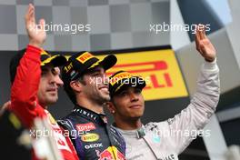 Fernando Alonso (ESP), Scuderia Ferrari, Daniel Ricciardo (AUS), Red Bull Racing and Lewis Hamilton (GBR), Mercedes AMG F1 Team  27.07.2014. Formula 1 World Championship, Rd 11, Hungarian Grand Prix, Budapest, Hungary, Race Day.