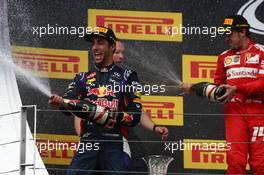 1st place Daniel Ricciardo (AUS) Red Bull Racing RB10 and 2nd place Fernando Alonso (ESP) Ferrari. 27.07.2014. Formula 1 World Championship, Rd 11, Hungarian Grand Prix, Budapest, Hungary, Race Day.