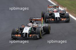Nico Hulkenberg (GER), Sahara Force India and Sergio Perez (MEX), Sahara Force India  27.07.2014. Formula 1 World Championship, Rd 11, Hungarian Grand Prix, Budapest, Hungary, Race Day.