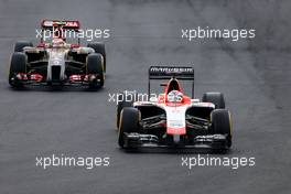 Jules Bianchi (FRA), Marussia F1 Team  and Pastor Maldonado (VEN), Lotus F1 Team  27.07.2014. Formula 1 World Championship, Rd 11, Hungarian Grand Prix, Budapest, Hungary, Race Day.