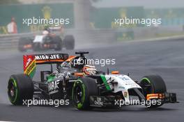 Nico Hulkenberg (GER) Sahara Force India F1 VJM07 leads team mate Sergio Perez (MEX) Sahara Force India F1 VJM07. 27.07.2014. Formula 1 World Championship, Rd 11, Hungarian Grand Prix, Budapest, Hungary, Race Day.