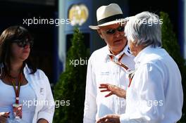 Bernie Ecclestone (GBR) with Peter Gerstl (HUN) Hungaroring Circuit (Centre). 26.07.2014. Formula 1 World Championship, Rd 11, Hungarian Grand Prix, Budapest, Hungary, Qualifying Day.