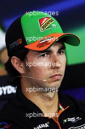 Sergio Perez (MEX) Sahara Force India F1 in the FIA Press Conference. 24.07.2014. Formula 1 World Championship, Rd 11, Hungarian Grand Prix, Budapest, Hungary, Preparation Day.