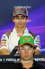 Esteban Gutierrez (MEX) Sauber and Sergio Perez (MEX) Sahara Force India F1 in the FIA Press Conference. 24.07.2014. Formula 1 World Championship, Rd 11, Hungarian Grand Prix, Budapest, Hungary, Preparation Day.