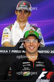 Sergio Perez (MEX) Sahara Force India F1 and Esteban Gutierrez (MEX) Sauber in the FIA Press Conference. 24.07.2014. Formula 1 World Championship, Rd 11, Hungarian Grand Prix, Budapest, Hungary, Preparation Day.