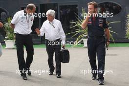 (L to R): Bruno Michel (FRA) GP2 CEO with Bernie Ecclestone (GBR) and Christian Horner (GBR) Red Bull Racing Team Principal. 05.09.2014. Formula 1 World Championship, Rd 13, Italian Grand Prix, Monza, Italy, Practice Day.