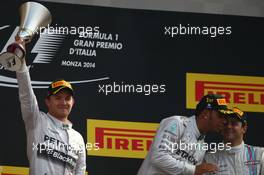1st place Lewis Hamilton (GBR) Mercedes AMG F1, 2nd place Nico Rosberg (GER) Mercedes AMG F1 W05 and 3rd place Felipe Massa (BRA) Williams. 07.09.2014. Formula 1 World Championship, Rd 13, Italian Grand Prix, Monza, Italy, Race Day.