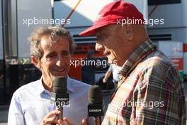 (L to R): Alain Prost (FRA) with Niki Lauda (AUT) Mercedes Non-Executive Chairman. 06.09.2014. Formula 1 World Championship, Rd 13, Italian Grand Prix, Monza, Italy, Qualifying Day.