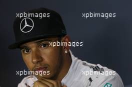 Lewis Hamilton (GBR) Mercedes AMG F1 in the FIA Press Conference. 06.09.2014. Formula 1 World Championship, Rd 13, Italian Grand Prix, Monza, Italy, Qualifying Day.