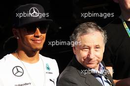 (L to R): Lewis Hamilton (GBR) Mercedes AMG F1 with Jean Todt (FRA) FIA President. 06.09.2014. Formula 1 World Championship, Rd 13, Italian Grand Prix, Monza, Italy, Qualifying Day.