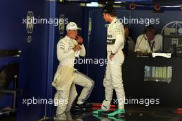 (L to R): Valtteri Bottas (FIN) Williams with Nico Rosberg (GER) Mercedes AMG F1 in parc ferme. 06.09.2014. Formula 1 World Championship, Rd 13, Italian Grand Prix, Monza, Italy, Qualifying Day.