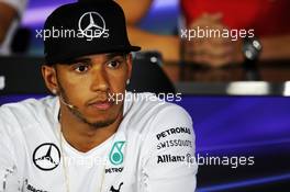 Lewis Hamilton (GBR) Mercedes AMG F1 in the FIA Press Conference. 04.09.2014. Formula 1 World Championship, Rd 13, Italian Grand Prix, Monza, Italy, Preparation Day.