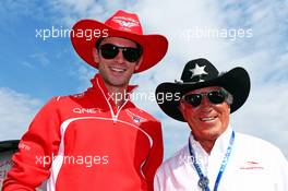 (L to R): Alexander Rossi (USA) Marussia F1 Team Reserve Driver with Mario Andretti (USA) Circuit of The Americas' Official Ambassador. 04.09.2014. Formula 1 World Championship, Rd 13, Italian Grand Prix, Monza, Italy, Preparation Day.