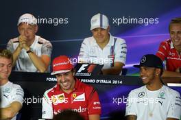 (L to R): Fernando Alonso (ESP) Ferrari and Lewis Hamilton (GBR) Mercedes AMG F1 in the FIA Press Conference. 04.09.2014. Formula 1 World Championship, Rd 13, Italian Grand Prix, Monza, Italy, Preparation Day.