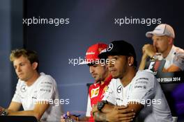 Lewis Hamilton (GBR), Mercedes AMG F1 Team, Fernando Alonso (ESP), Scuderia Ferrari and Nico Rosberg (GER), Mercedes AMG F1 Team  04.09.2014. Formula 1 World Championship, Rd 13, Italian Grand Prix, Monza, Italy, Preparation Day.