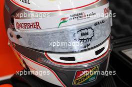 The helmet of Daniel Juncadella (ESP) Sahara Force India F1 Team Test and Reserve Driver with rain visor. 31.01.2014. Formula One Testing, Day Four, Jerez, Spain.