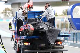 The McLaren MP4-29 of Kevin Magnussen (DEN) McLaren is recovered back to the pits on the back of a truck. 31.01.2014. Formula One Testing, Day Four, Jerez, Spain.