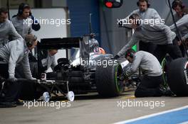 Kevin Magnussen (DEN) McLaren MP4-29 practices a pit stop. 31.01.2014. Formula One Testing, Day Four, Jerez, Spain.