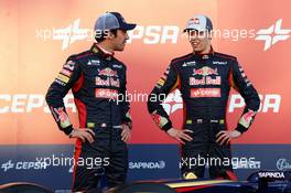 (L to R): Jean-Eric Vergne (FRA) Scuderia Toro Rosso with team mate Daniil Kvyat (RUS) Scuderia Toro Rosso at the unveiling of the Scuderia Toro Rosso STR9. 27.01.2014. Formula One Testing, Preparations, Jerez, Spain.