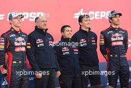 Daniil Kvyat (RUS), Scuderia Toro Rosso, Franz Tost (AUT), Scuderia Toro Rosso, Team Principal, James key (GBR), Technical Director, Scuderia Toro Rosso and Jean-Eric Vergne (FRA), Scuderia Toro Rosso   27.01.2014. Formula One Testing, Preparations, Jerez, Spain.