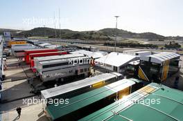 Trucks in the paddock. 27.01.2014. Formula One Testing, Preparations, Jerez, Spain.